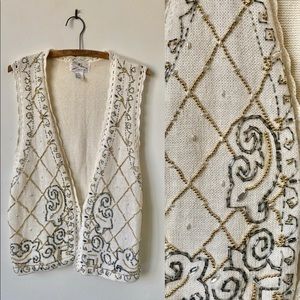 Vintage White Beaded Sweater Vest